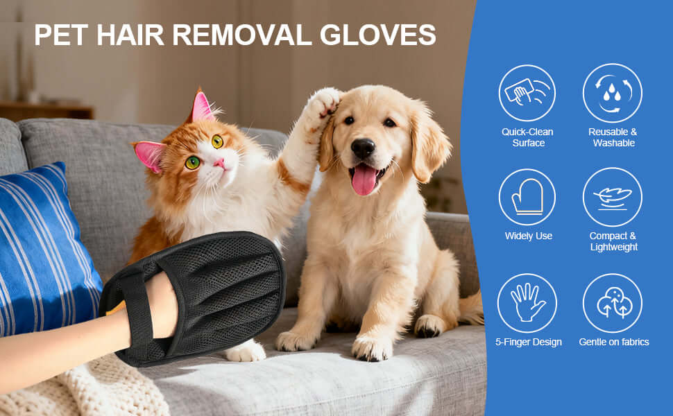Upgraded Pet Hair Removal Gloves for Dogs & Cats