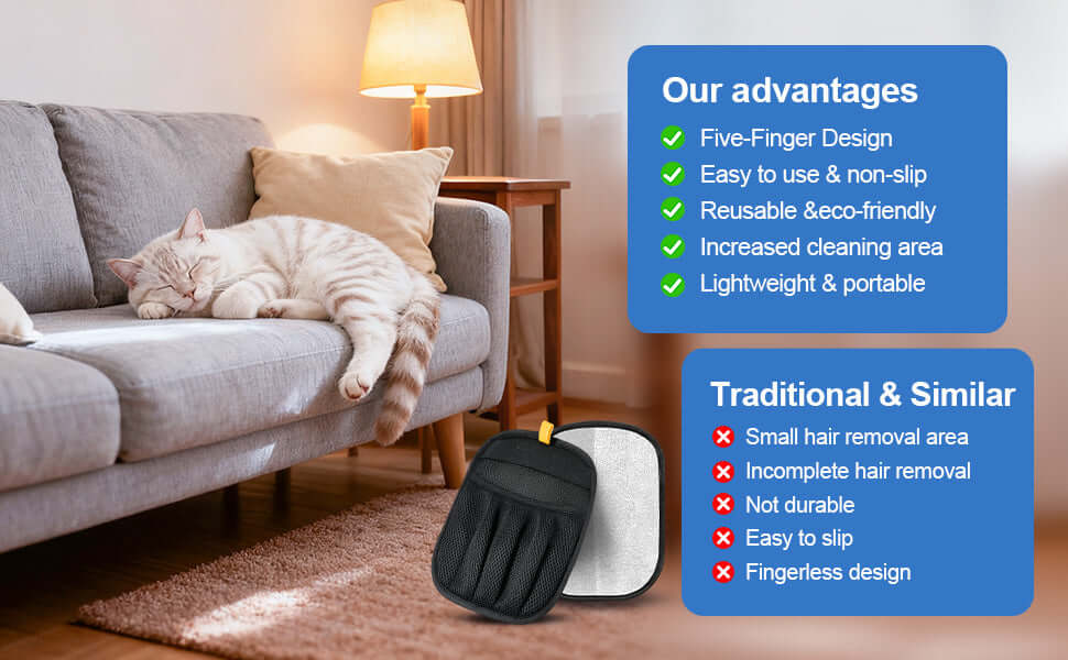  Upgraded Pet Hair Removal Gloves for Dogs & Cats 