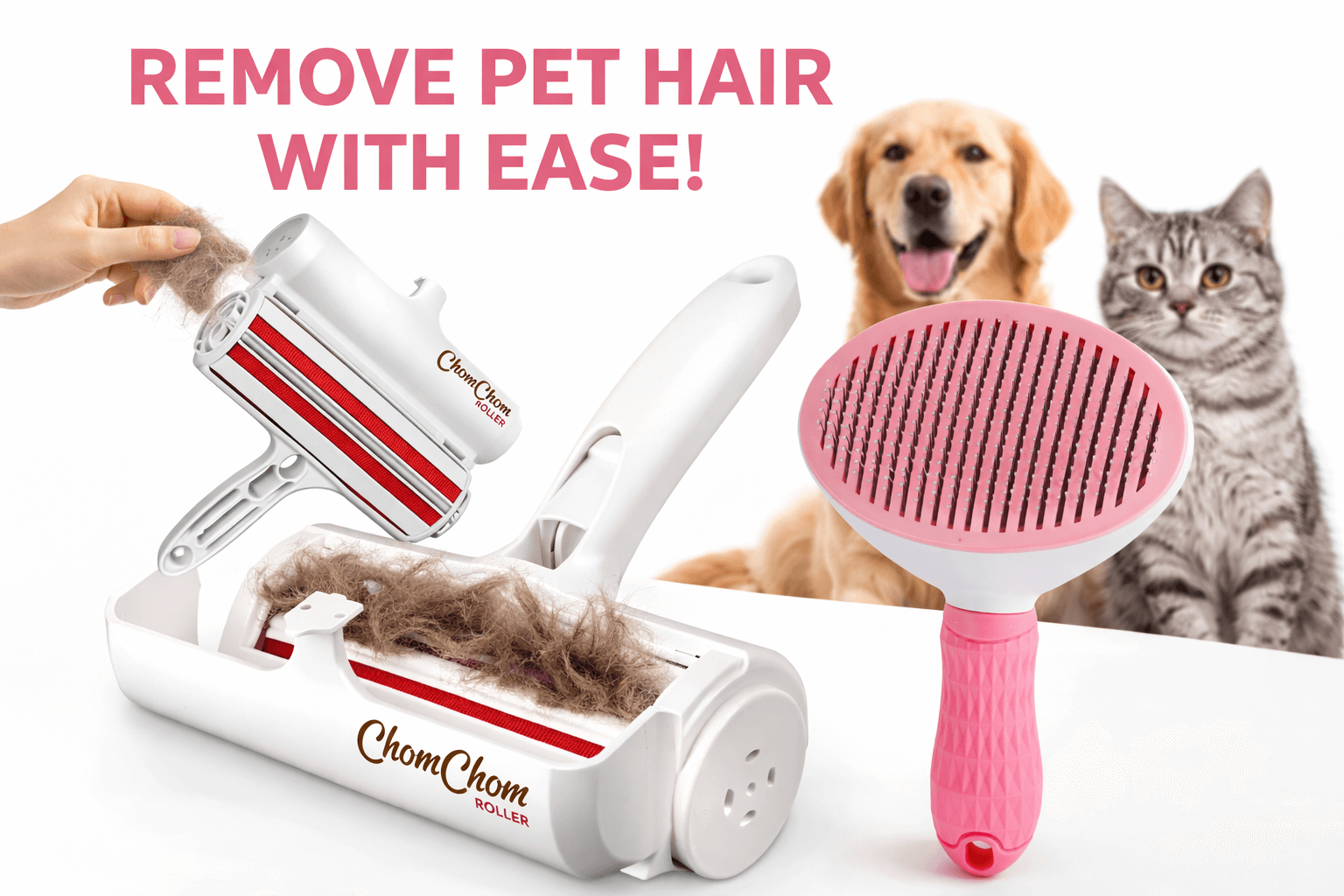 Upgraded Chum Chum 2-in-1 Pet Hair Remover & Grooming Brush
