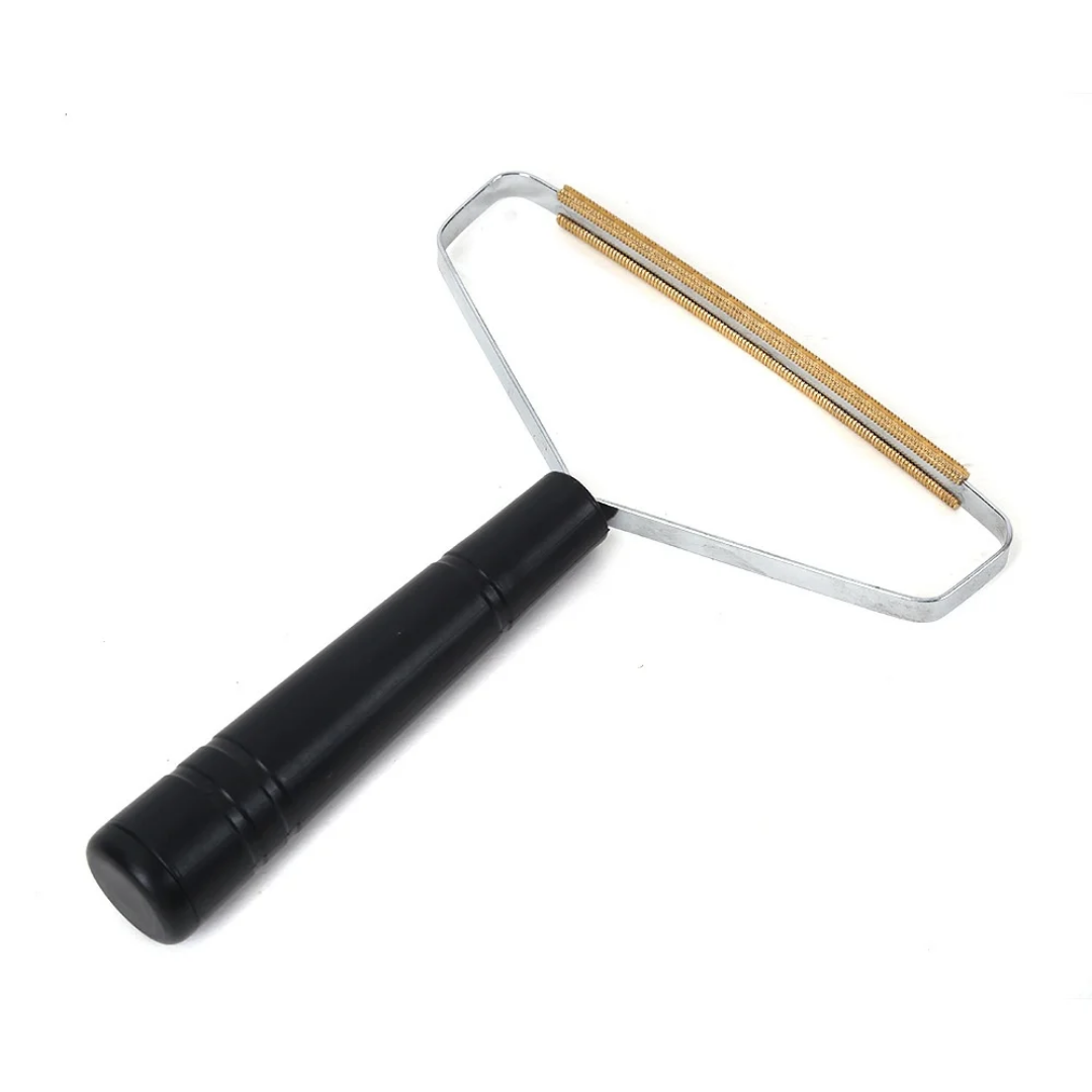 Textile tool with black handle and metal frame on a white background Pet Hair Remover