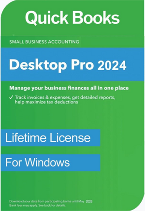 QuickBooks Desktop Pro 2024 packaging for small business accounting with green and blue design.