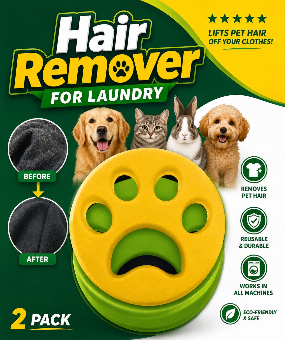 FurZapper Pet Hair Remover for Laundry – Reusable Silicone Lint Remover, 2 Pack