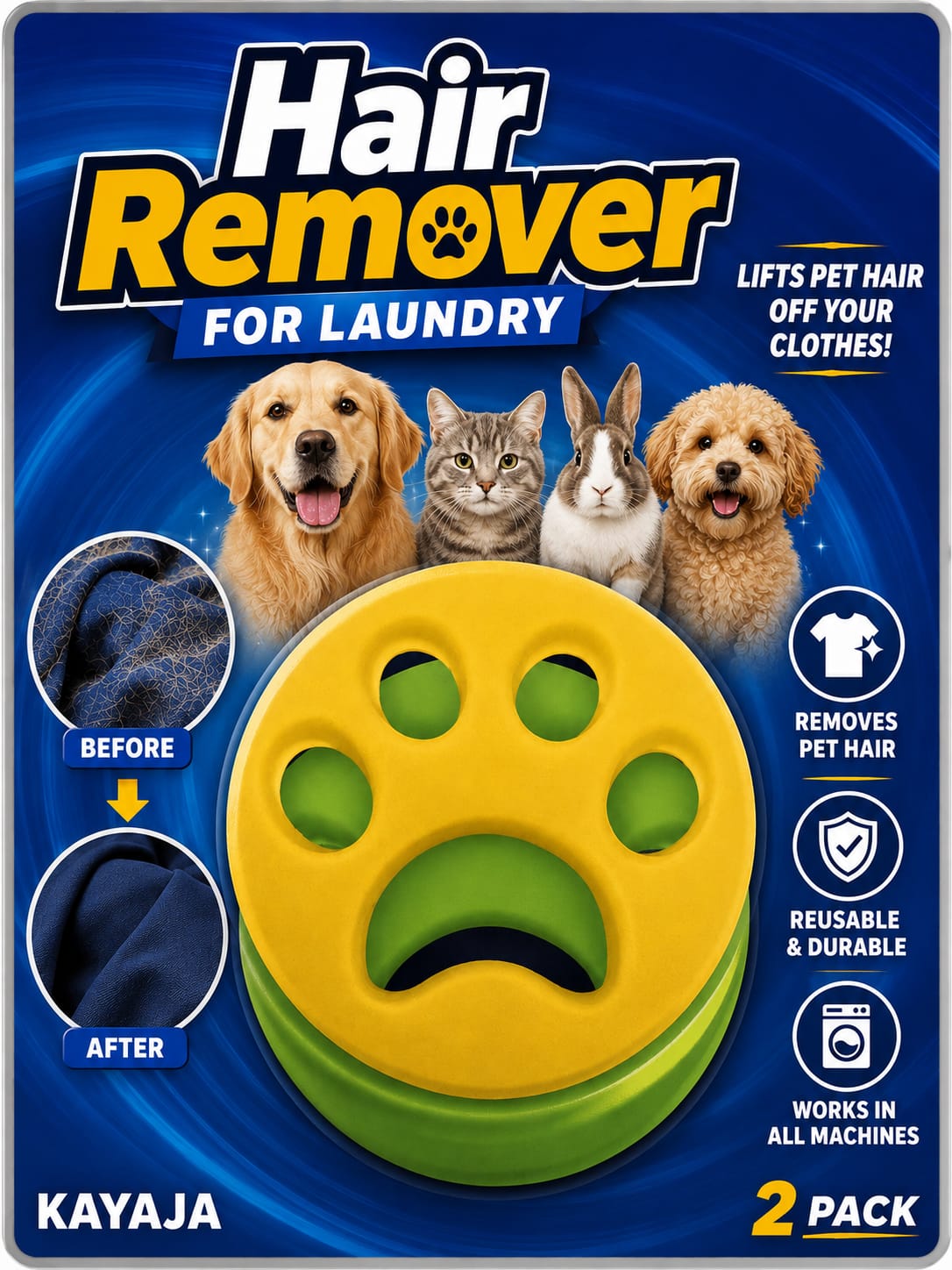 FurZapper Pet Hair Remover for Laundry – Reusable Silicone Lint Remover, 2 Pack