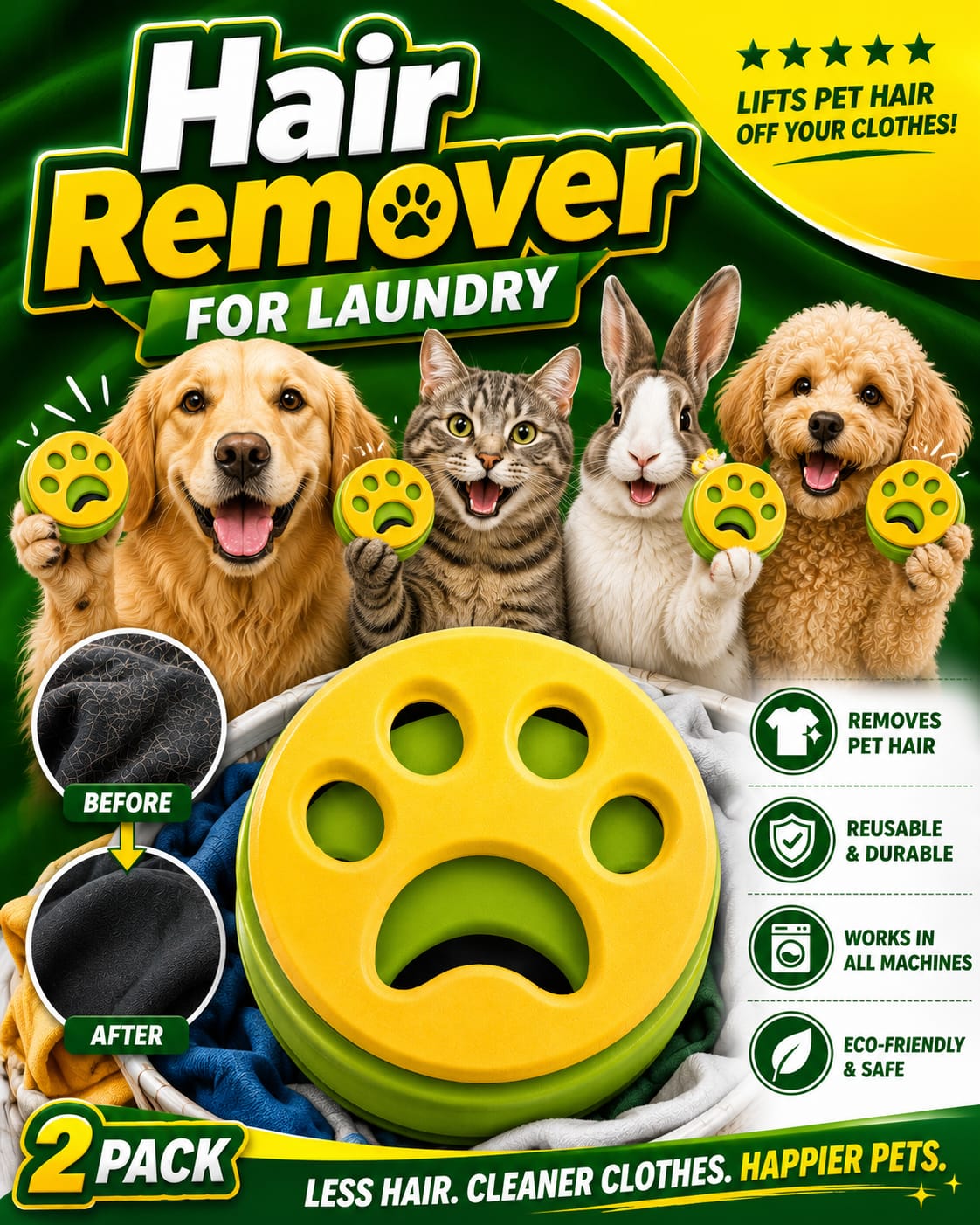 FurZapper Pet Hair Remover for Laundry – Reusable Silicone Lint Remover, 2 Pack