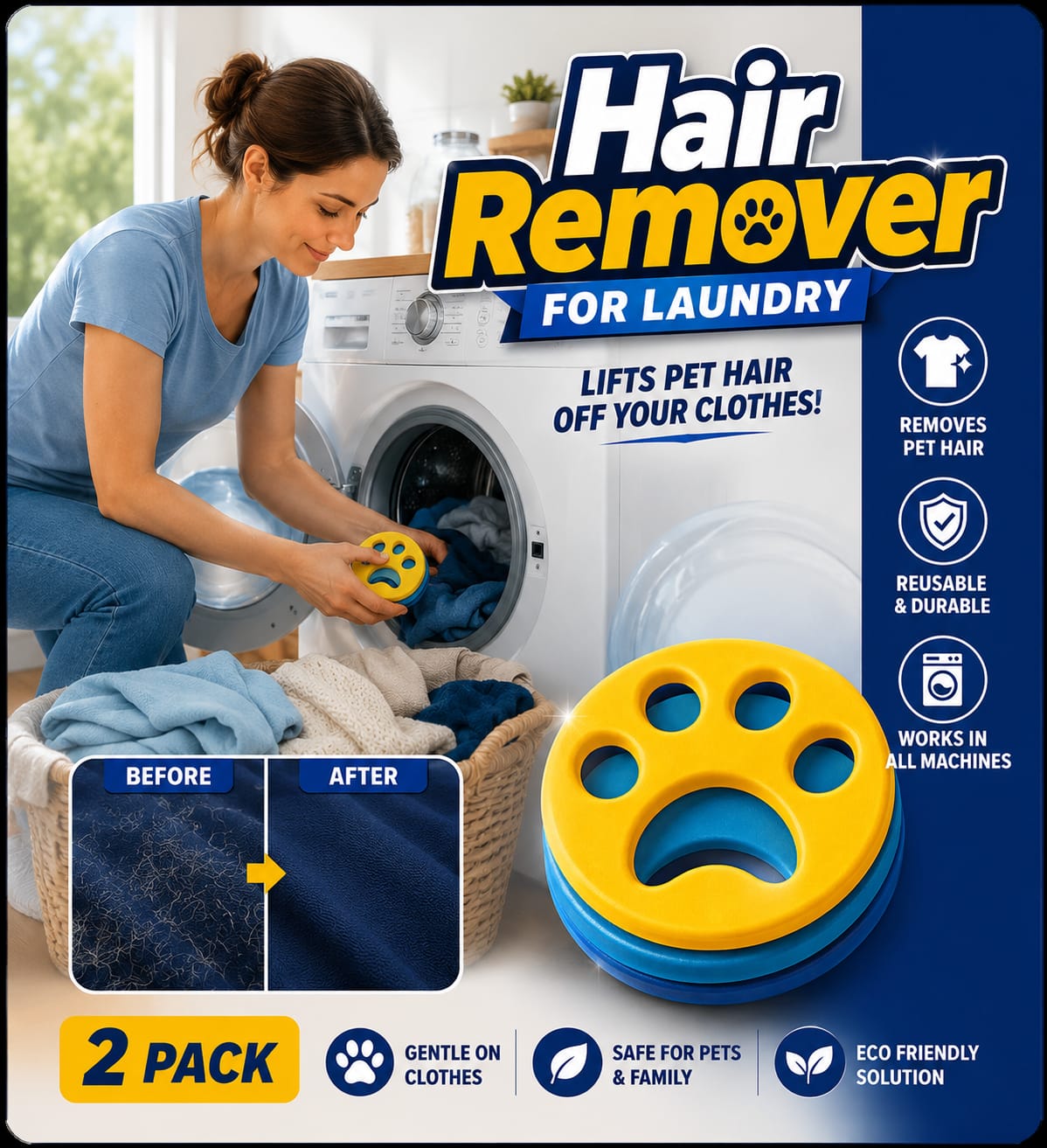 FurZapper Pet Hair Remover for Laundry – Reusable Silicone Lint Remover, 2 Pack