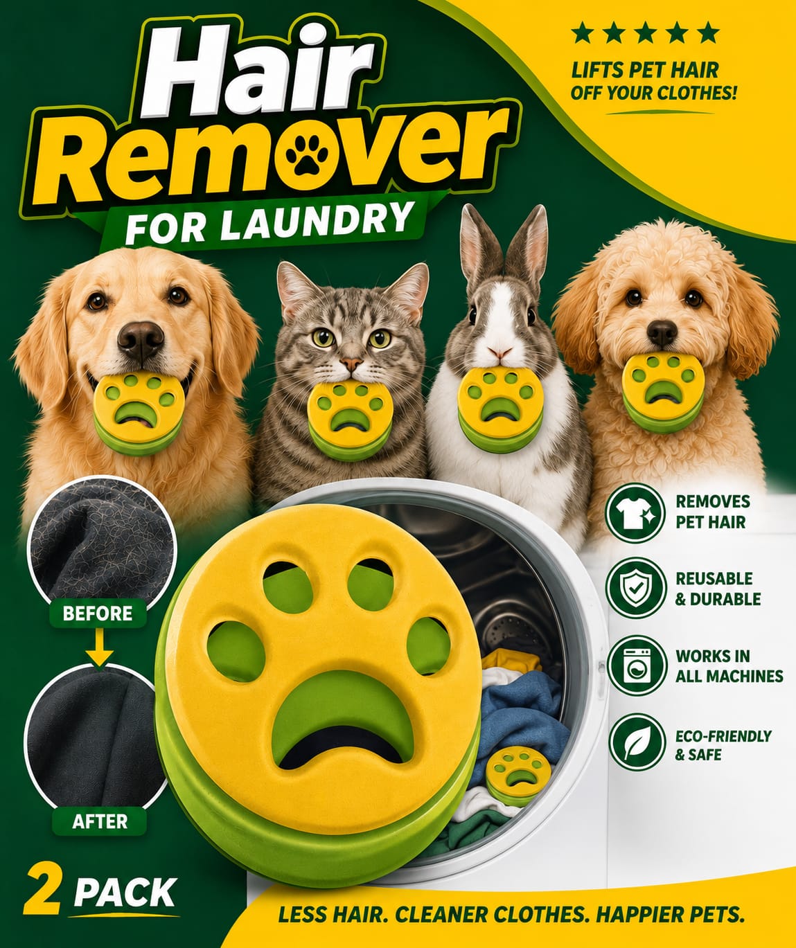 FurZapper Pet Hair Remover for Laundry – Reusable Silicone Lint Remover, 2 Pack